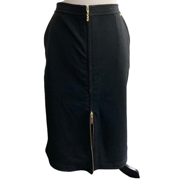 ST. JOHN Black Midi Pencil Skirt Exposed Gold Zippers US 12 - Picture 1 of 7